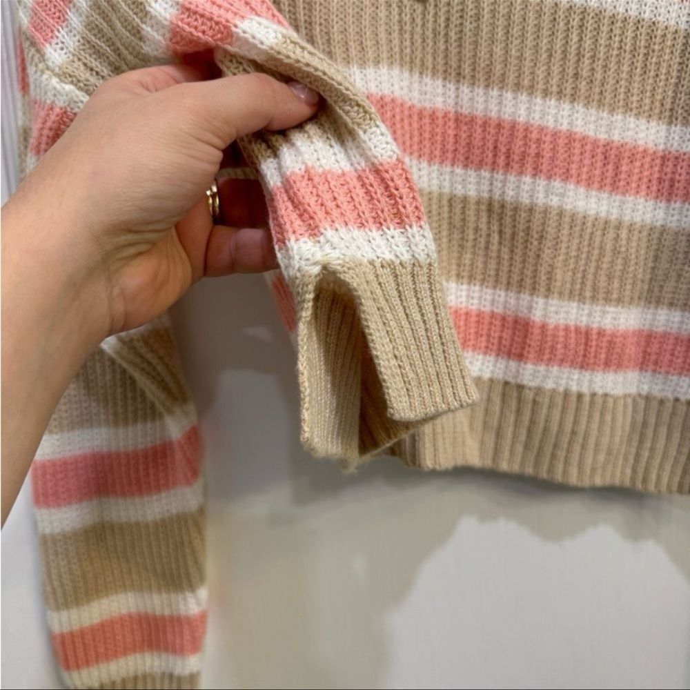 Wild Fable Tan and Pink Striped V-Neck Sweater - Size Large - Picture 3 of 5